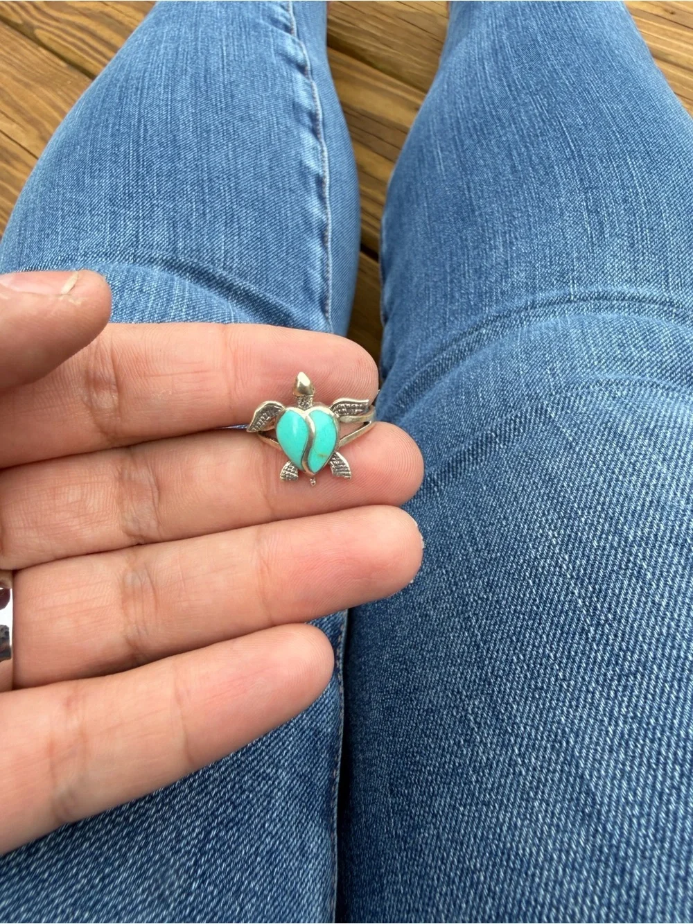 Silver Turtle Ring with Turquoise Inlay - Women Jewelry